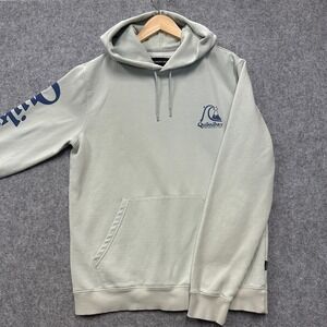 Quiksilver Hoodie Mens M Pale Green Logo Chest Back Sleeve Spellout Surf Skate